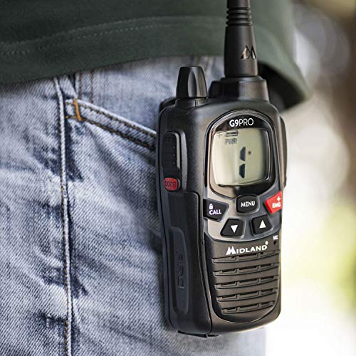 Midland C1385 - G9 Pro PMR446-69 LPD - Radio (16 Canales, Resistente al Agua, IPX4, botón de Alta y Baja Potencia, función de Emergencia, Incluye Cargador y batería de 1800 mAh) Negro