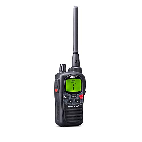 Midland C1385 - G9 Pro PMR446-69 LPD - Radio (16 Canales, Resistente al Agua, IPX4, botón de Alta y Baja Potencia, función de Emergencia, Incluye Cargador y batería de 1800 mAh) Negro