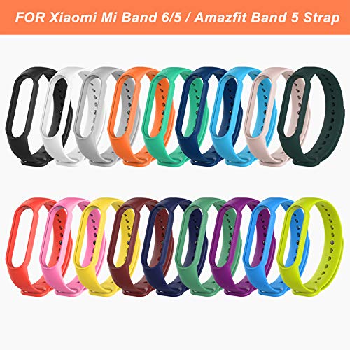 MIJOBS 23 Piezas = 5 TPU Protector + 18 Piezas Correas para Mi Band 6 Pulseras de Repuesto Pulseras de Silicona Compatible con Miband 5 Pulseras Miband 6 Correa Amazfit Band 5 Correas de Deportivas