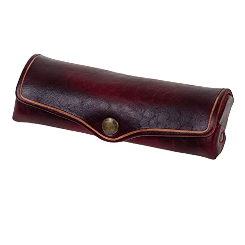 Mika 28071004 – Funda para Gafas, de Piel auténtica, Funda para Gafas de Sol para Hombre y Mujer, Estuche para Gafas de Sol en Rojo, Aprox. 15 x 6 x 3 cm