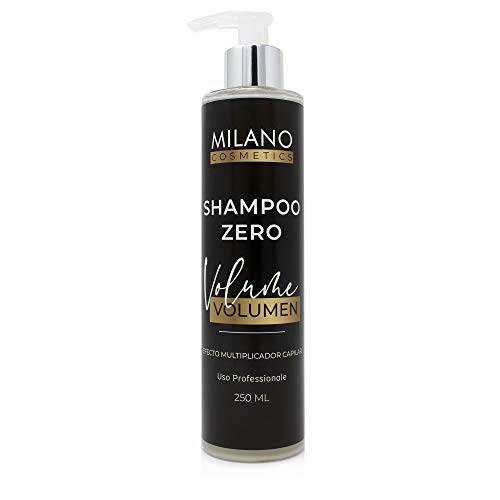 Milano Champú Zero Volumen 250 ml Sin sulfatos ni parabenos ni siliconas ni sales ni cera, profesional para pelo fino con efecto relleno natural, incrementando espesor. Hidratante, sensitive cero.