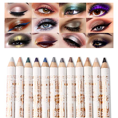 Mimore Lápiz de sombra de ojos 12 colores/juego Pluma de sombra de ojos con brillo Delineador de ojos profesional Lápiz de ojos Pearly Luminous Shadow Stick Juego de lápices de sombras de ojos