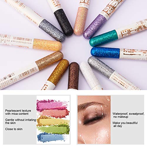 Mimore Lápiz de sombra de ojos 12 colores/juego Pluma de sombra de ojos con brillo Delineador de ojos profesional Lápiz de ojos Pearly Luminous Shadow Stick Juego de lápices de sombras de ojos