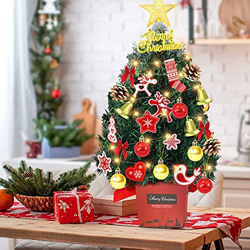 Mini árboles de Navidad,30cm Árbol de Navidad Mini Abeto con LED,Árbol de Navidad Artificial,Árbol de Pino de Navidad,Mini árbol de Navidad con Fibra,Abeto Navideño,Decoración de la Navidad