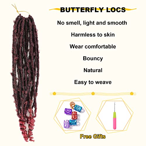 MISHAIR Extensiones de trenzas Vino tinto Crochet Tejido Extensiones de cabello Trenzas marrones Mariposa Locs Crochet Hair Long Afro Peluca Pelo sintético ondulado para trenzas Mujeres Boda 18"