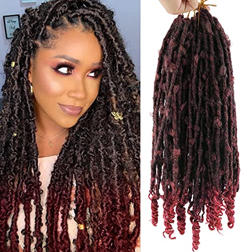 MISHAIR Extensiones de trenzas Vino tinto Crochet Tejido Extensiones de cabello Trenzas marrones Mariposa Locs Crochet Hair Long Afro Peluca Pelo sintético ondulado para trenzas Mujeres Boda 18"