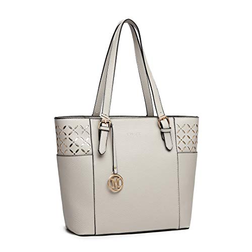 Miss Lulu Bolsas Mano para Mujer Bolso de Hombro Shopper Grande para Mujer Cuero Sintética (Gris-1)