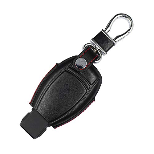 M.JVisun Llave del Coche Real Cuero Funda Protectora Para Mercedes-Benz A B C E S G M V Clase CLA CLS GLA GLC GLE GLK GL GLS SL SLK SLC Viano Metris - Cuero - Negro - 3 Botón - EU