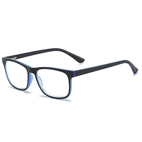 MMOWW Gafas de lectura anti-Blu-ray, gafas cuadradas de moda para ordenador para hombres y mujeres con bisagra de resorte antifatiga(azul,+1.5)