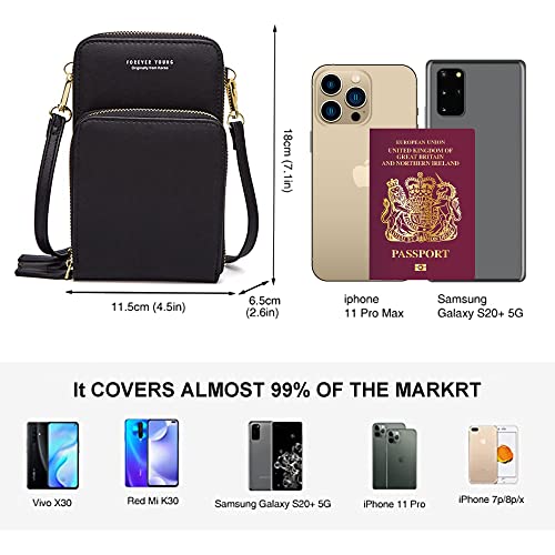 MNEUSHOP Bolsa de teléfono móvil con ventana transparente transparente para smartphone, monedero, monedero, tarjeta de crédito, con correa ajustable