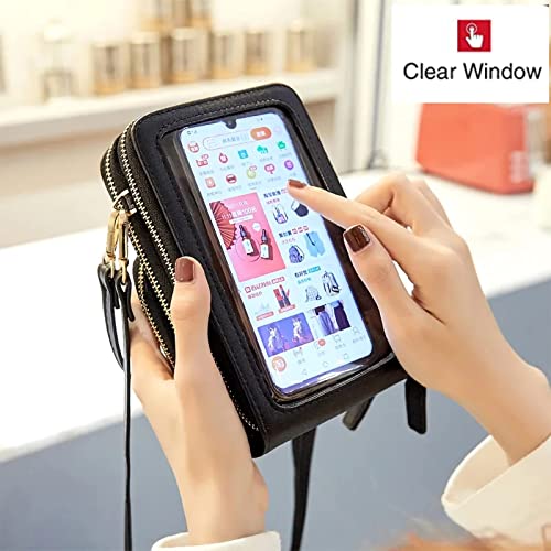 MNEUSHOP Bolsa de teléfono móvil con ventana transparente transparente para smartphone, monedero, monedero, tarjeta de crédito, con correa ajustable