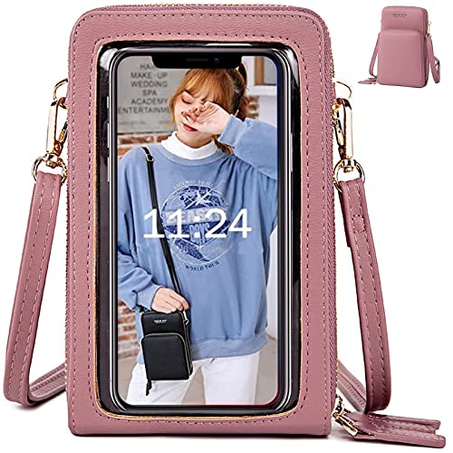 MNEUSHOP Bolsa de teléfono móvil con ventana transparente transparente para smartphone, monedero, monedero, tarjeta de crédito, con correa ajustable