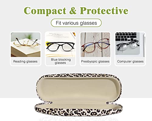 MoKo Estuche de Gafas Rígido de PU, Funda Protectora para Gafas Universal Anti-arañazos, Caja para Gafas Portátil para Hombre Mujer, Organizador para Gafas de Lectura Gafas de Sol, Leopardo