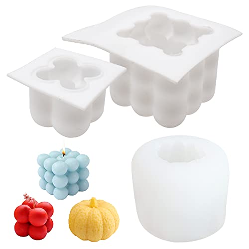 Molde de Vela de Silicona, DBAILY 3pcs Moldes para Velas Caseras 3D Cubo Velas Molde DIY Adornos Vela Perfumada Aromaterapia Bola Cubo de Artesanía Molde para Hornear Fondant Jabón Chocolate Pudín