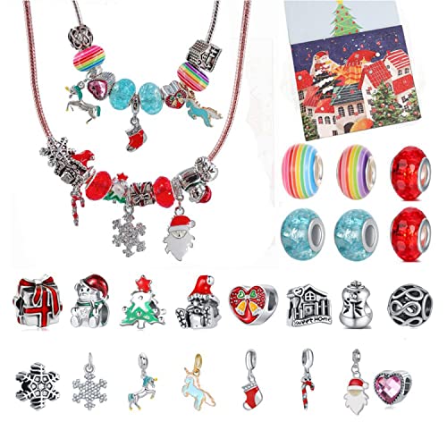 MONUARY Calendario de Adviento Navidad 2022, Calendario Navideño con 24 Días Sorpresa Bricolaje Charms Pulsera Joyas, Calendario de Cuenta Regresiva de Navidad Regalo para Niños (E)