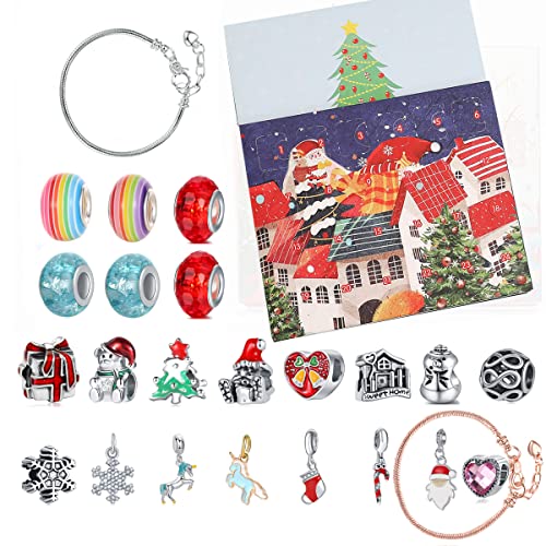 MONUARY Calendario de Adviento Navidad 2022, Calendario Navideño con 24 Días Sorpresa Bricolaje Charms Pulsera Joyas, Calendario de Cuenta Regresiva de Navidad Regalo para Niños (E)