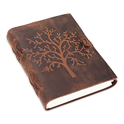 Moonster Cuaderno de Cuero Árbol de la Vida – Diario de Escritura Hecho a Mano – Bloc de Notas para Hombre y Mujer - Papel Blanco Liso 18x13 cm - Diario de Cuero