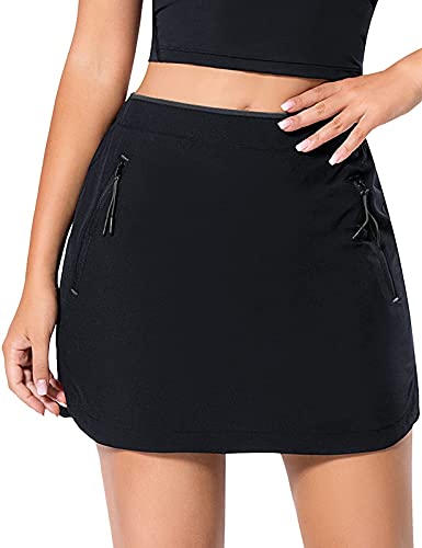 MOVE BEYOND Faldas Pantalón de Tenis para Mujer con 3 Bolsillos Falda Deportiva Ligera con Pantalón Corto Incorporado para Golf Correr Entrenamiento, Negro y Gris ClaroXS