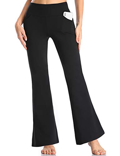 MOVE BEYOND Pantalones de Yoga Bootcut para Mujer con 4 Bolsillos Pantalón Corte de Bota de Cintura Alta para Vestir Pilates Fitness Entrenamiento, Largos, Negro, S