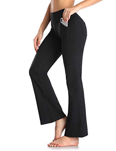 MOVE BEYOND Pantalones de Yoga Bootcut para Mujer con 4 Bolsillos Pantalón Corte de Bota de Cintura Alta para Vestir Pilates Fitness Entrenamiento, Largos, Negro, S