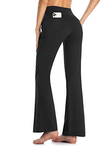 MOVE BEYOND Pantalones de Yoga Bootcut para Mujer con 4 Bolsillos Pantalón Corte de Bota de Cintura Alta para Vestir Pilates Fitness Entrenamiento, Largos, Negro, S