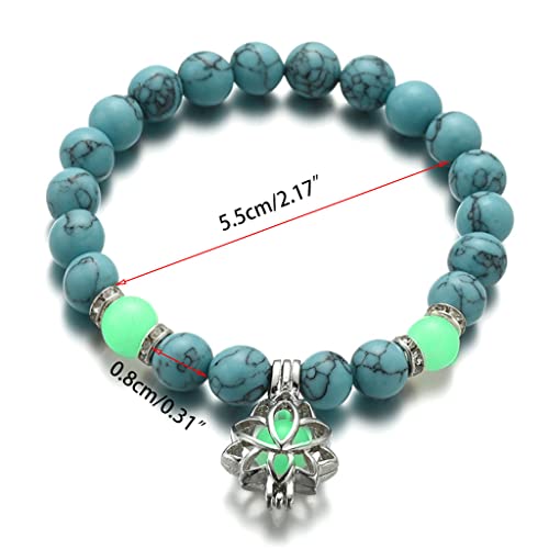 MSEKKO Pulsera Mujer Pulsera Piedra Turquesa Natural Luminoso Que Brilla En La Oscuridad Pulsera con Forma De Flor De Loto