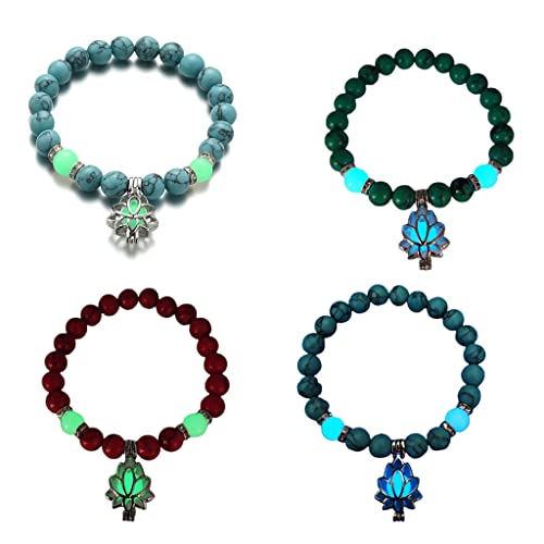 MSEKKO Pulsera Mujer Pulsera Piedra Turquesa Natural Luminoso Que Brilla En La Oscuridad Pulsera con Forma De Flor De Loto