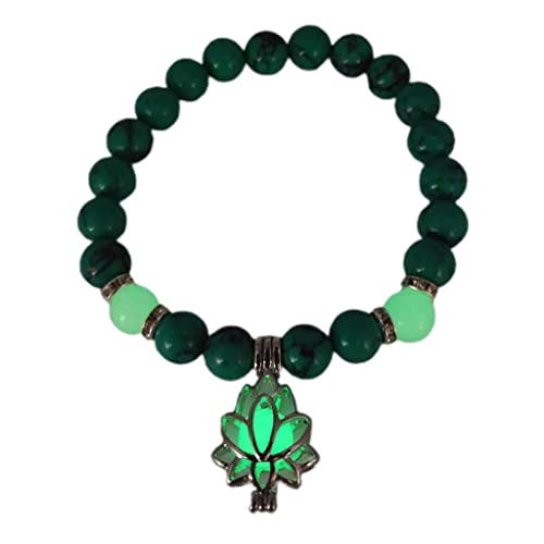 MSEKKO Pulsera Mujer Pulsera Piedra Turquesa Natural Luminoso Que Brilla En La Oscuridad Pulsera con Forma De Flor De Loto