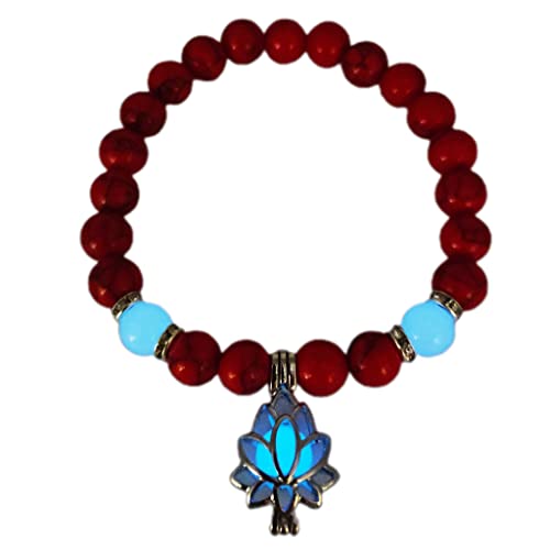 MSEKKO Pulsera Mujer Pulsera Piedra Turquesa Natural Luminoso Que Brilla En La Oscuridad Pulsera con Forma De Flor De Loto