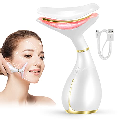 Ms.W Masajeador facial, estiramiento de la piel, estiramiento facial en el cuello, dispositivos de tonificación de belleza reafirmantes en forma de V, masajeador facial antiarrugas con calor, 3 modos