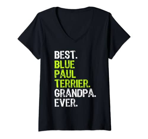 Mujer Mejor azul Paul Terrier abuelo siempre amante de los perros Camiseta Cuello V