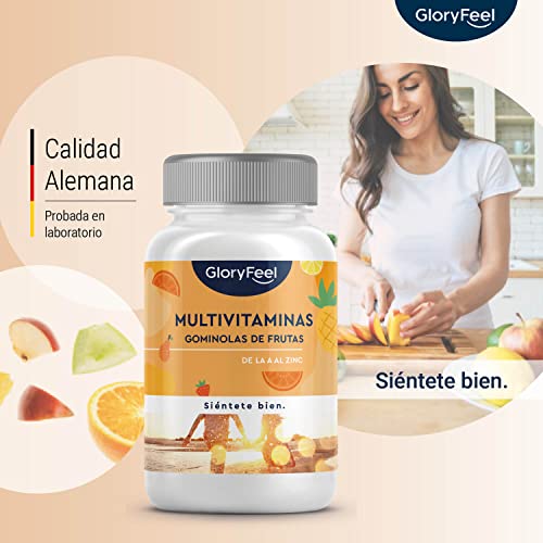 Multivitaminas y Minerales en gominolas de frutas - Todas las vitaminas A, B2, B6, B12, C, D3, E, K2, Biotina, Ácido fólico, Zinc y más - Multivitamínico para hombres, mujeres y niños