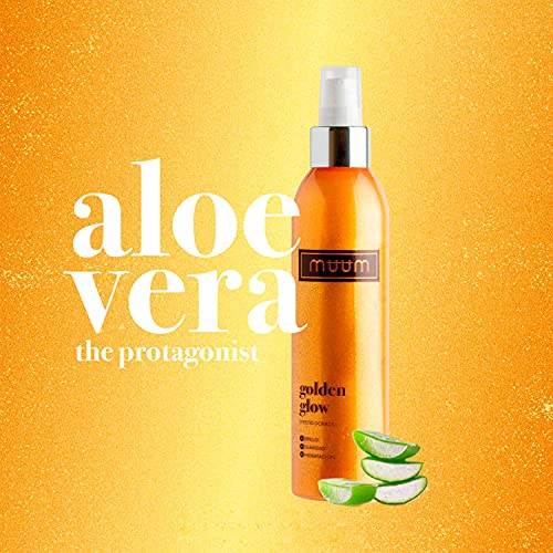 muum - Golden Glow crema hidratante con brillo, con Aloe Vera - Tonificante, iluminadora y anti imperfecciones - Partículas con efecto brillo - Revitaliza y rejuvenece tu piel - 200 ml.