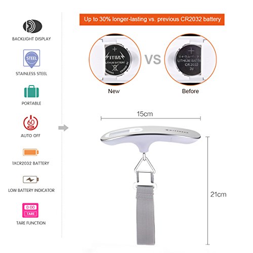 MYCARBON Escala del Equipaje Pesa Maletas Báscula Digital Portátil Bascula para Maletas de Viaje (Blanco)