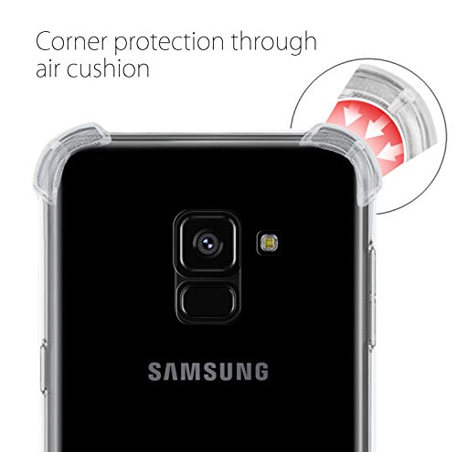 MyGadget Funda con Cuerda para Samsung Galaxy A8 2018 - Carcasa Transparente en Silicona TPU Suave con Cordón - Case y Correa Colgante Ajustable - Negro