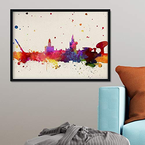 Nacnic Lámina Ciudad de Sevilla. Skyline Estilo Acuarela y explosión de Color. Poster tamaño A3 Impreso en Papel 250 Gramos y tintas Decoración del hogar. Diseño al Mejor Precio.