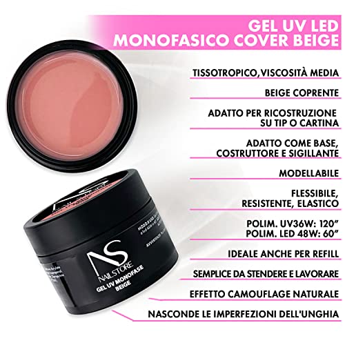 Nail Store - Gel UV Led Builder Gel Monophasic Cover Beige para uñas - camuflaje - densidad media - autonivelante - fácil trabajabilidad - apto para refill - ideal para baby boomer (30 g )