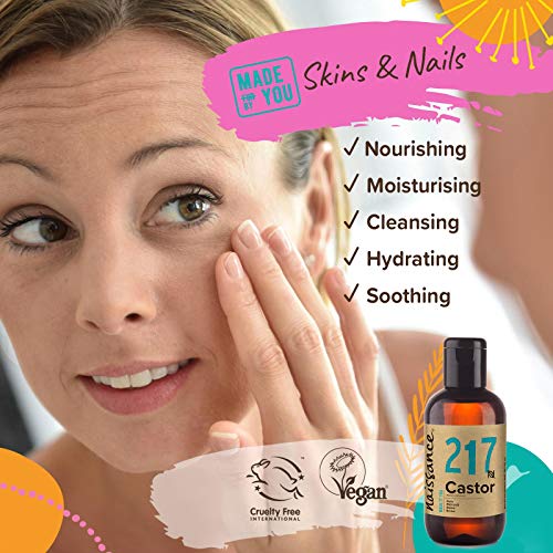 Naissance Aceite de Ricino Puro Prensado en Frio (No. 217) 100ml - Hidratante Nutritivo Natural Pelo Piel Uñas Cejas Pestañas Ojos - Ideal Para Masaje Corporal Facial Crecimiento Barba - Vegano