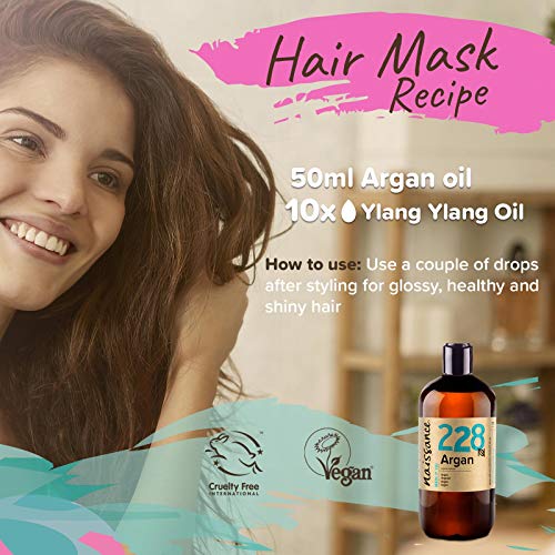 Naissance Aceite Vegetal de Argán de Marruecos n. º 228 – 500ml - Puro, natural, vegano, sin hexano y no OGM - Hidratación natural para el rostro, el cabello, la barba y las cutículas.