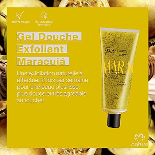 NATURA - Gel de Ducha Exfoliante Maracuja Natura Ekos - Exfolia Ligeramente y Suaviza la Piel - Proporciona una Piel Suave, Lisa y Perfumada - 100% Vegano - Cruelty Free - Tubo de 200 ml