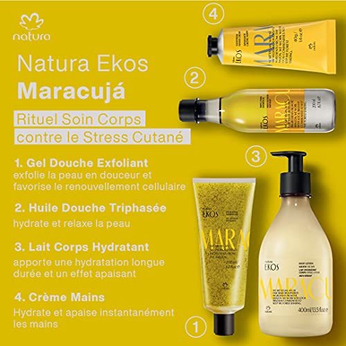 NATURA - Gel de Ducha Exfoliante Maracuja Natura Ekos - Exfolia Ligeramente y Suaviza la Piel - Proporciona una Piel Suave, Lisa y Perfumada - 100% Vegano - Cruelty Free - Tubo de 200 ml