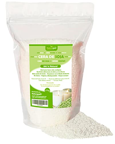 Naturgad | Cera de Soja para velas caseras 1Kg | 100% natural de color blanca con textura cremosa | Para hacer velas Perfumadas Aromáticas | Producida en España