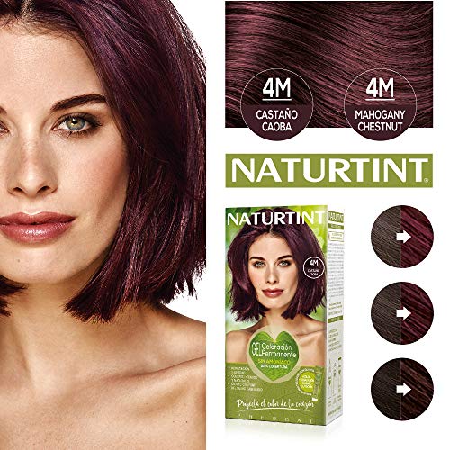 Naturtint Coloración 4M Castaño Caoba | Tinte sin Amoniaco | 100% Cobertura de canas e Hidratación | Ingredientes y Aceites Vegetales | Color Natural y Duradero | Pack de 3