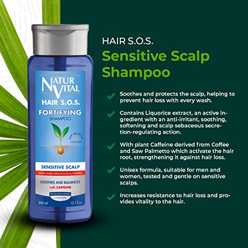 NaturVital Champú Anticaída | Para Cuero Cabelludo Sensible | Con Cafeína Y Saw Palmetto, Azul, Fresca, 300 Mililitro