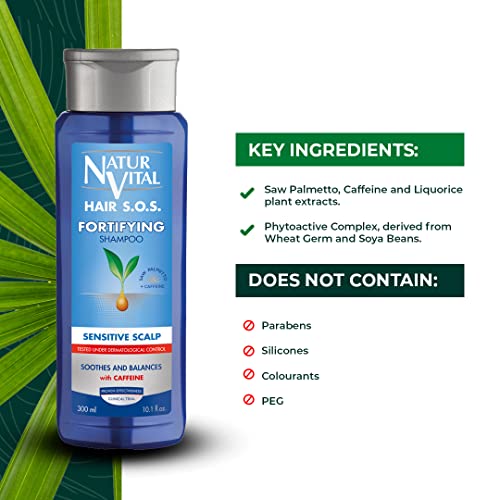 NaturVital Champú Anticaída | Para Cuero Cabelludo Sensible | Con Cafeína Y Saw Palmetto, Azul, Fresca, 300 Mililitro