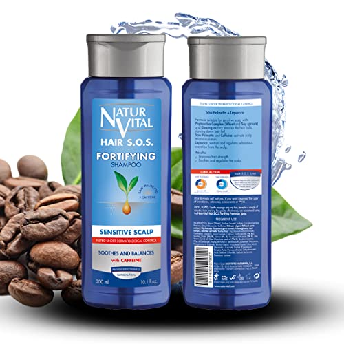 NaturVital Champú Anticaída | Para Cuero Cabelludo Sensible | Con Cafeína Y Saw Palmetto, Azul, Fresca, 300 Mililitro