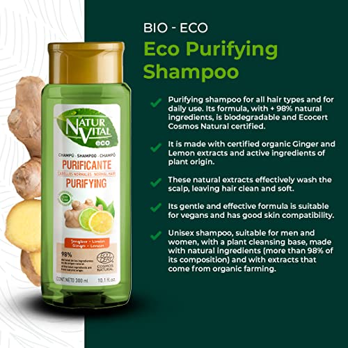 NaturVital Champú Eco Purificante | con Jengibre y Cítricos de cultivo Bio certificado| Sin Parabenos ni Siliconas - 300ml