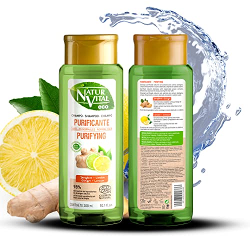 NaturVital Champú Eco Purificante | con Jengibre y Cítricos de cultivo Bio certificado| Sin Parabenos ni Siliconas - 300ml