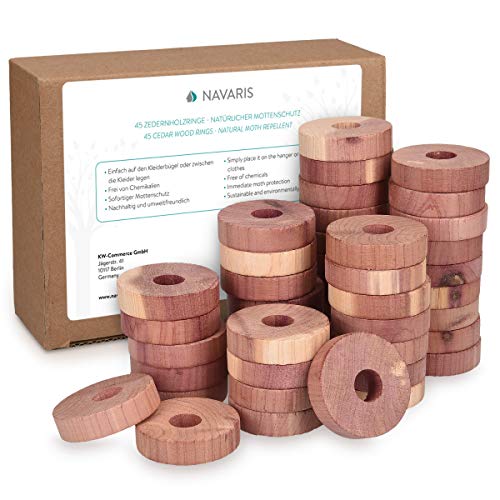 Navaris 45 Discos antipolillas de Madera de Cedro - Repelente Natural de polillas para Ropa Armario cajones - 100% Biodegradable