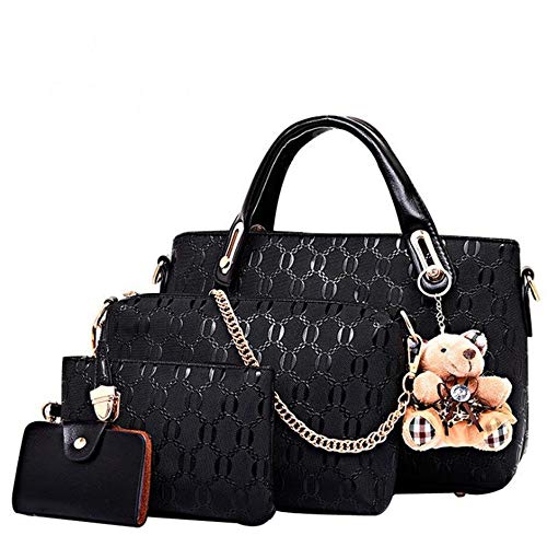 N/D FGXY 4 Bolsos De Piel Para Mujer Bandolera, Bolso De Cuero De La PU De La Manera, Bolso De Las señoras De La Moda, Señoras Personalidad Bolsa De Cosméticos 4 Unidades Set (Negro)